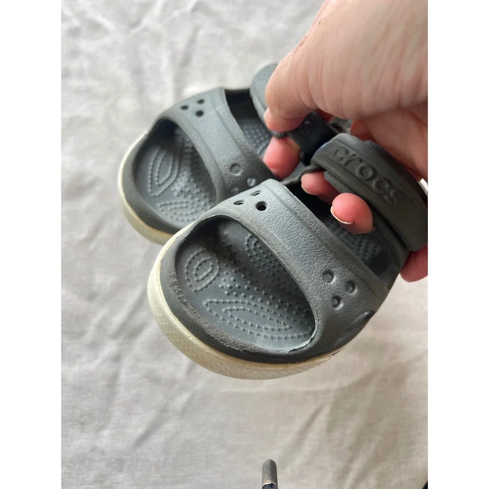 Crocs Crocband II Sandals‎ Kids Size C9 Charcoal Grey White Sporty Water Shoes